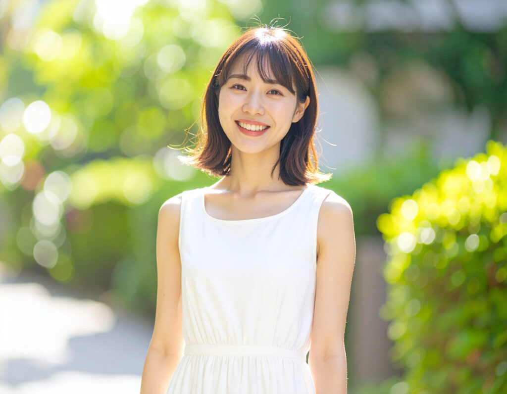 【2】自然な人物画像のプロンプト例(女性・屋外)